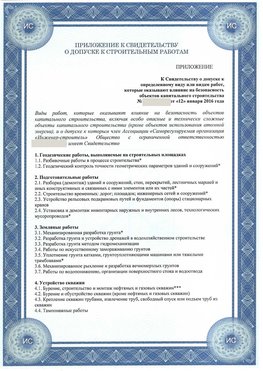 Приложение к свидетельству о допуске к строительным работам Грязовец СРО в строительстве